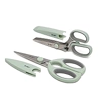 Goodful Utility Kitchen Shear and 5-Blade Herb Shear Set, Premium Stainless Steel Blades with Protective Guards, Comfort Grip Handles, Built-in Herb Shear Cleaning Comb, 2-Piece Set, Sage Green
