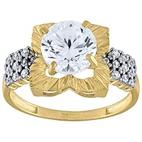 10k Two tone Gold Womens Round CZ Cubic Zirconia Simulated Diamond Dc Floral Engagement Ring Jewelry Gifts for Women