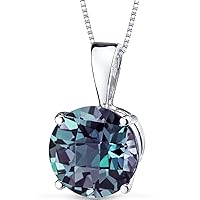 PEORA Created Alexandrite Pendant for Women 14K White Gold, Color-Changing Classic Solitaire, 2.35 Carats Round Shape 8mm, AAA Grade