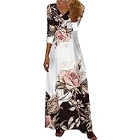 Casual Spring Dresses for Women Midi,Women's Summer Print Trend Positioning Printed V Neck Button Midi Long SLE