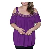 Womens Shirts Plus Size Off Shoulder Lace Tops Blouse Short Sleeve Tees