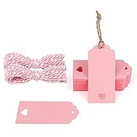 G2PLUS 100PCS Kraft Paper Gift Tags Hollow Heart Wedding Favor Tags with Twine for Mother's Day, Valentine's Day, Birthday Gift Wrap, Baby Shower Favors, DIY Craft Homemade Gifts (Pink)