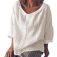 Linen 2024 Tops for Women Lapel Button Down Summer Cotton Shirts to Wear with Leggings Spring Casual Sheer Tunics