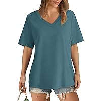 Women Tops Trendy V Neck T Shirts Summer Essentials Tees Short Sleeve Casual Shirts Loose Fit Top Blouse