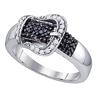 The Diamond Deal Sterling Silver Black Color Enhanced Diamond Belt Buckle Womens Band Ring 1/3 Cttw
