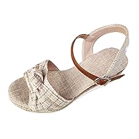 Comfortable Sandals For Women Flip Flop Sandals Ladies Fashion Summer Fabric Bow Knot Open Toe Buckle Wedge Heel Sandals