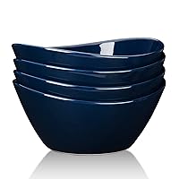 42 OZ Large Porcelain Bowls Set of 4, 8 Inch Blue Porcelain Bowl for Kitchen, 4 Pcs Large Serving Bowls for Soup Salad Pasta Popcorn Fruits (Microwave Dishwasher Oven Safe)