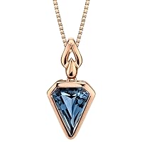 PEORA 14K Rose Gold 3 Carats Genuine London Blue Topaz Pendant for Women 14K Rose Gold, AAA Grade Chevron Cut, with 18 inch Rose-tone Chain