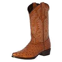 Texas Legacy Mens Cognac Western Leather Cowboy Boots Ostrich Quill Print J Toe