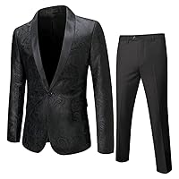 Cloudstyle Mens 2 Piece Floral Jacquard Dress Suit Set 1 Button Print Dinner Jacket Pants