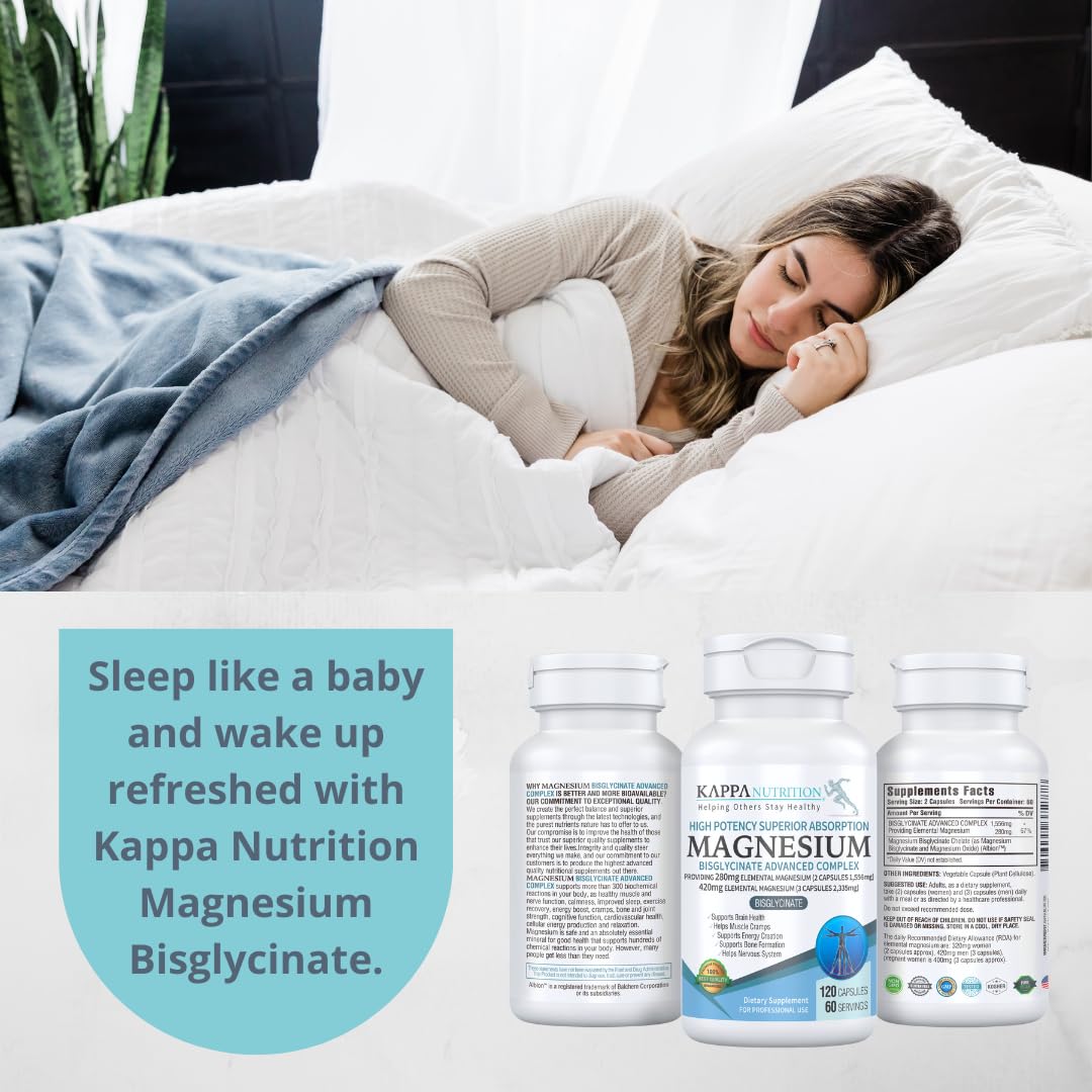 (120 Capsules), 2,253mg Per Serving, Providing 420mg Elemental Magnesium Bisglycinate Chelate, from Kappa Nutrition.