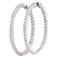 4.23 Carat Natural Diamond (F-G Color, VS1-VS2 Clarity) 14K White Gold Luxury Hoop Earrings for Women Exclusively Handcrafted in USA