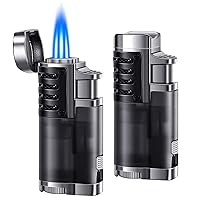 LcFun Refillable Triple Jet Flame Lighter 2 Pack - Adjustable Windproof Butane Torch Lighter for Camping and Candles - Butane Not Included (2 Pack Black)