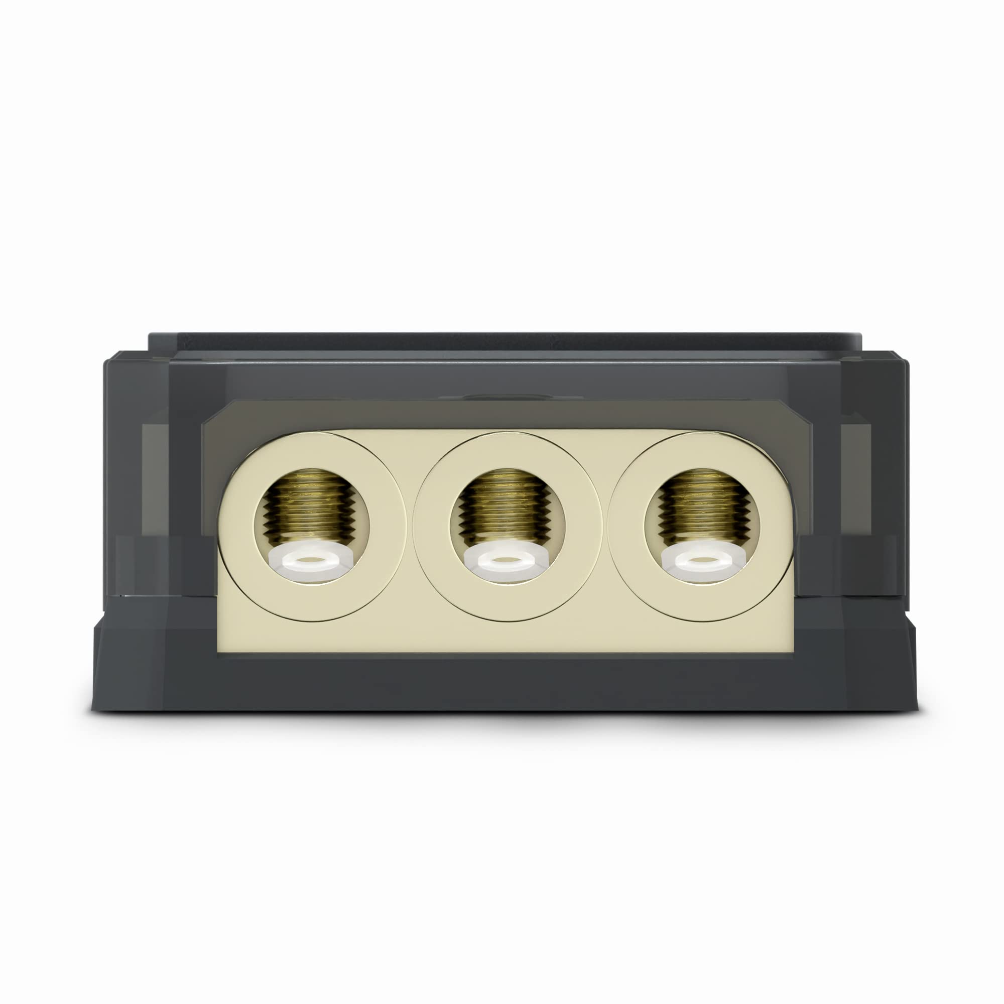 DS18 DB1030 Distribution Ground Block - 1 x 0GA in/ 3 x 0GA Out, Nickle Plated Internal Materials, High-Strength Heat Resistant Plastic Housing, Oversized Screws for Secure Connections (1 in 3 Out)