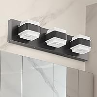 Ensenior Bathroom Light Fixtures, Dimmable LED Vanity Lights Over Mirror, CRI 90, Acrylic Stainless Steel, 5000K Daylight, 3 Lights for Vanity Lighting Fixture - Black