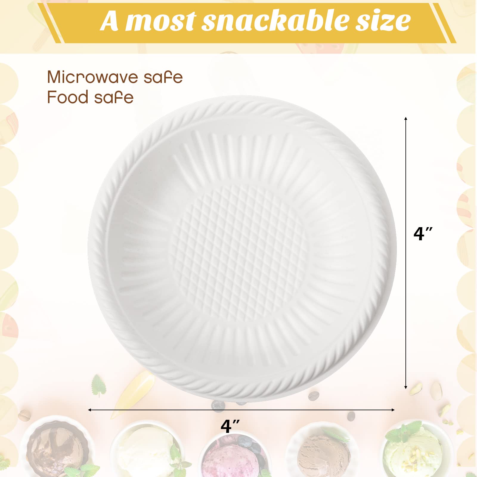 100 Count 4 Inch Small Paper Plates Heavy Duty Round Paper Starch Disposable Plates Mini White Party Plates Bulk for Dessert, Cake, Appetizer, Dinner