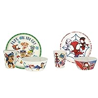Zak Designs PAW Patrol Kids 3 Pieces Dinnerware Set with Durable Melamine Bamboo and Marvel Spider-Man Kids 8 Pieces Dinnerware Set with Durable Melamine Bamboo