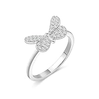Kemstone Sterling Silver Dainty Butterfly CZ Ring Women Fashion Jewelry, Size 4-9
