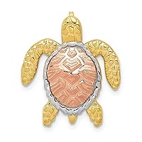 14k Two Tone Textured Gold and White Rhodium Turtle Pendant Necklace Slide Measures 21x18mm Wide Jewelry for Women