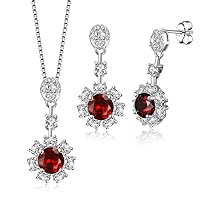 JIANGXIN Sunflower 925 Sterling Silver Pendant Necklace Drop Earrings Jewelry Set for Women Girl Fine Jewelry
