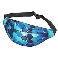 Fanny Pack For Men Women Casual Belt Bag Waterproof Waist Bag Blue Hexagon Running Waist Pack For Travel Sports