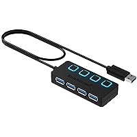 SABRENT 4-Port USB 3.0 Hub with Individual LED Power Switches - Slim, Portable Design - 2 Ft Cable - Fast Data Transfer - Compatible with Mac & PC (HB-UM43)
