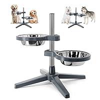 JoyPlus Elevated Dog Bowls, Raised Dog Feeder Stand with 2 Stainless Steel Pet Food Bowls, Adjustable Height for Dogs and Cats, Large (2.3'' Tall, 33.8 oz Bowl)