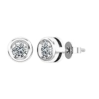 0.25-2.00 Carat Round Lab Grown White Diamond or Cubic Zirconia Elegant Solitaire Bezel Set Stud Earrings for Women in 925 Sterling Silver