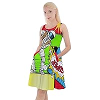 CowCow Womens Skater Dress with Pockets Pizza Emoji Lips Pop Art Swing Knee Length Dress, XS-5XL