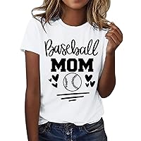 2024 Cute Baseball Shirt Womens Funny Summer Sports Softball Novelty Tee Short Sleeve Crew Neck Baseball Mom Graphic Tees Top