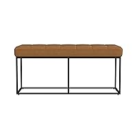 Theodore Decorative Bench with Metal Base, Carmel Faux Leather
