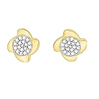 1/10 cttw White Diamonds Cluster Floral Style Stud Earring Crafted in 10KT Yellow Gold Real Diamond Earring for Women