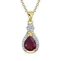 Bling Jewelry 3.5CT Teardrop Created Ruby Zircon Halo Pendant Necklace For Women 14K Yellow Gold Plated .925 Sterling Silver