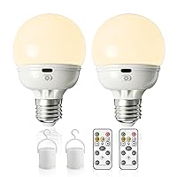 Rechargeable Light Bulbs, Battery Operated Light Bulb with Remote E26 LED Emergency Lightbulbs Warm White CCT with Timer Dimmable for Wall Wireless Sconce, Power Outage, Home, Porch (2 Lightbulbs)