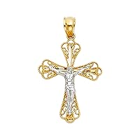 14K 2T Religious Crucifix Pendant | 14K Two Toner Gold Christian Jewelry Jesus Pendant Locket For Women Men | 22 mm x 18 mm Gold Chain Pendants | Weight 0.9 grams