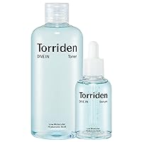 TORRIDEN Dive-in Low-molecular Hyaluronic Acid Serum 1.69 fl oz + Toner 10.14 fl oz | Vegan Clean Cruelty Free Facial Ampoule Moisturizer Astringent Alcohol-Free Fragrance-Free