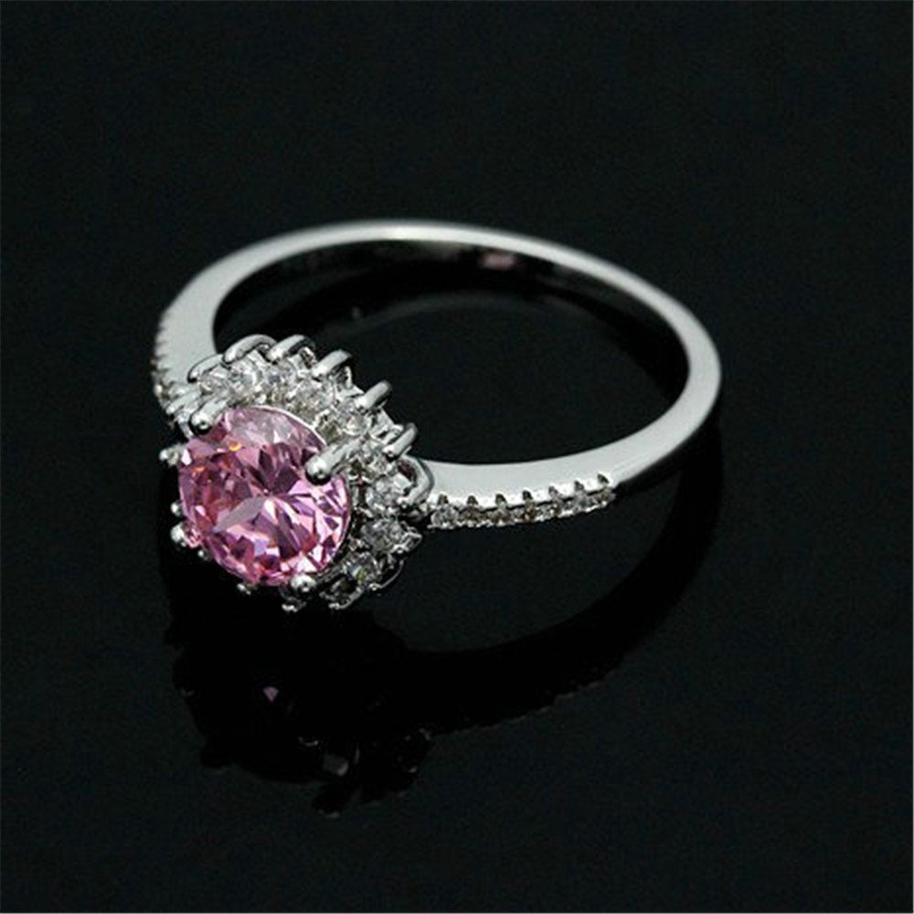 Uloveido Platinum Plated Pink Round Cubic Zirconia Sun Flower Rings for Women Y3522