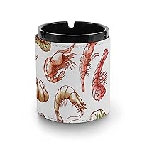 Delicious Shrimp Pattern PU Leather Ashtray Round Cigarette Ash Tray Portable Ash Holder for Home Office Car Decorative