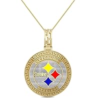 Real Genuine Authentic Certified Natural Diamond 0.90 Cwt. Pittsburgh 14K Gold Finish Sports Pendant Charm Round Medallion Chain Neckless Set
