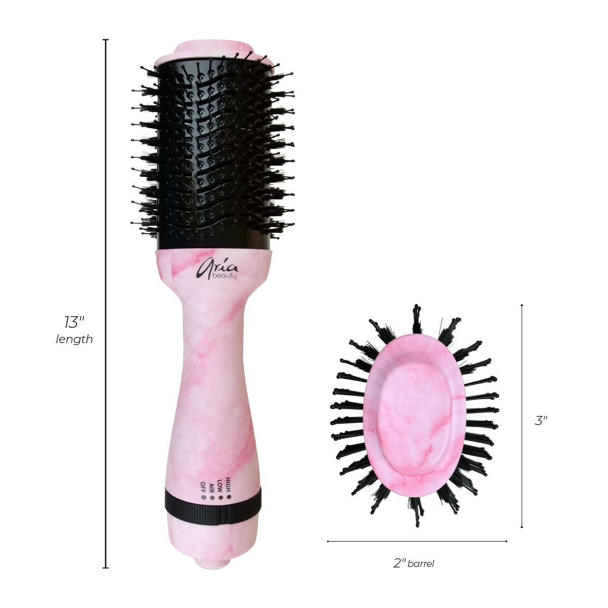 Aria Beauty Pink Marble Blowdry Brush, Lightweight, 3 Adjustable heat/speed settings, Tourmaline barrel, Convenient ultra-long 9' cord