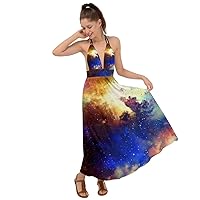 CowCow Womens Starry Night Sky Moon Stars Space Constellations Planets Mrs Frizzle Backless Maxi Beach Dress