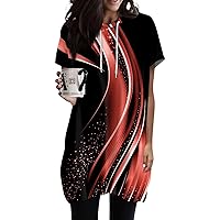 Summer Hoodies for Women Short Sleeve Crew Neck Oversized Sweatshirts Drawstring Printed Tunic Topss with Pockets