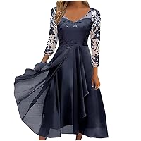 Dress Short Sleeve, Women's Dress Chiffon Elegant Lace Patchwork Dress Cut-Out Long Dress Bridesmaid Evening Dress