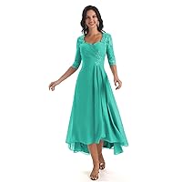 Women's Tea Length Mother of The Bride Dresses for Women Chiffon Formal Dress with Sleeves
