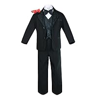 Formal Boy Black Suit Paisley Notch Lapel Tuxedo Kid Teen Free Red Bow Tie (18)
