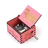 Beauty and The Beast Music Box Hand Crank Carved Wooden Musical Box,Musical Gift,Play Beauty and The Beast,Pink