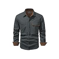 Mr.Stream Men's Washed Cotton Two Pockets Long Sleeve Work Snap Button Up Solid Corduroy Twill Shirt