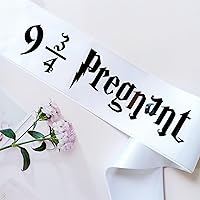 9 3/4 Pregnant Parry Hotter Themed Baby Shower Sash, Witch or Wizard Gender Reveal Mommy to Be Sash, HP Welcome Baby Muggle Party Decorations and Supplies (White and Black)