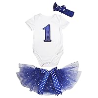 Petitebella Sequins 1st White Romper Stars Blue Baby Bloomer Skirt Nb-12m