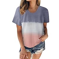 XJYIOEWT Plus Size Tops for Women Work Pink Womens Casual Gradient Print T Shirt Crew Neck Short Sleeve Loose T Shirt T